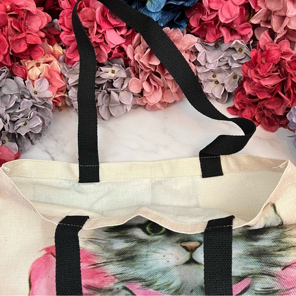 Eco-Friendly Gray Persian Kitten with Pink Bow Folding Tote Bag - Picture 10 of 13